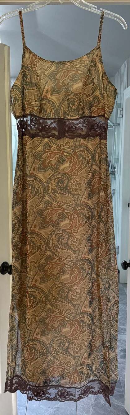 California Concepts Vintage Paisley Print Spaghetti Strap Midi Slip Dress with L